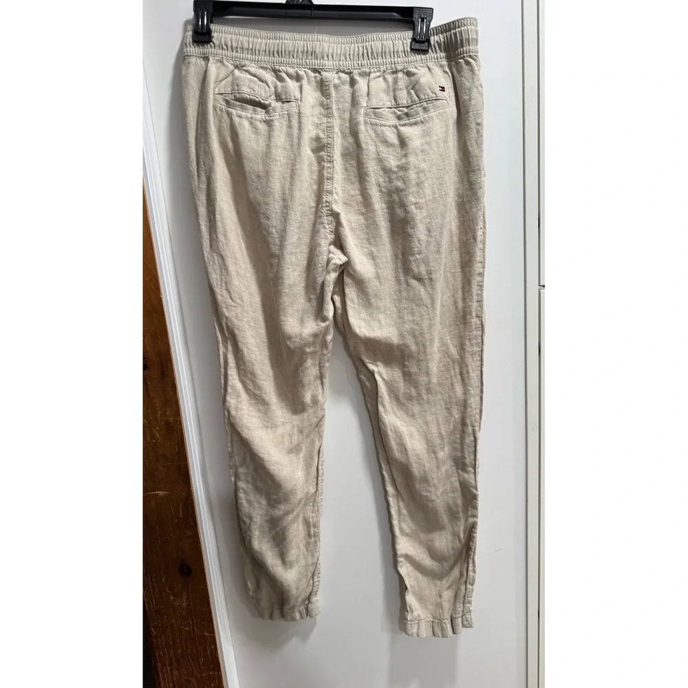 Tommy Hilfiger Mens Beige 100% Linen  Pants Drawstring Elastic Waist Large